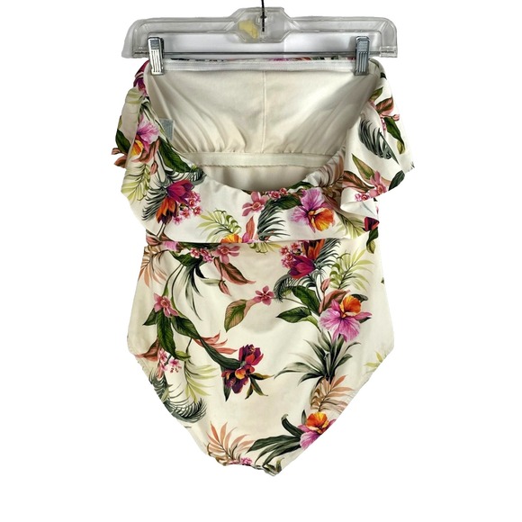 Kona Sol One Piece Swimsuit Women's M Padded Floral Flounce Bandeau Bathing Suit - Picture 3 of 6